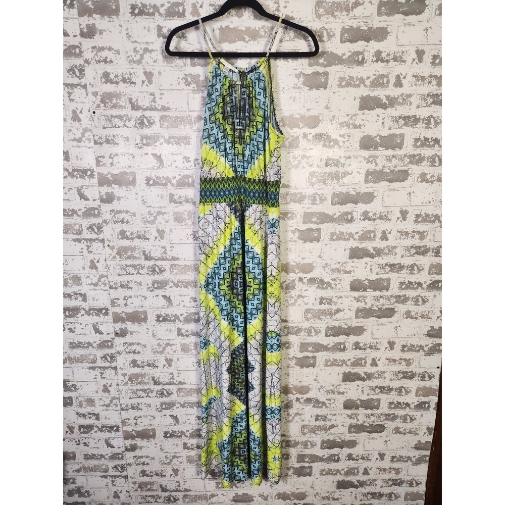 Artsy Boho Halter‎ Maxi Dress Size 8 Green Resortwear Beach Vacation